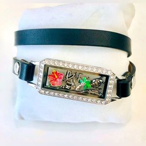 Origami Owl leather wrap bracelet with stackable charms